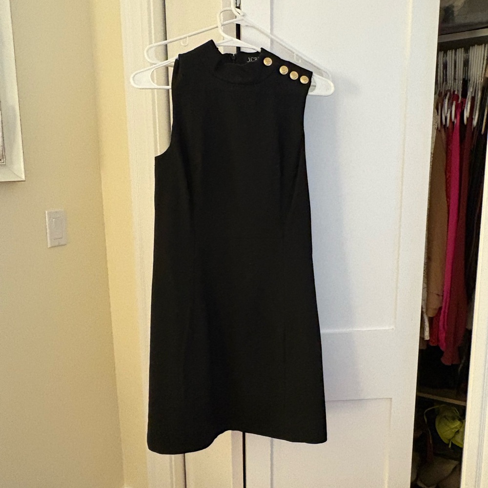 J. Crew Black Sleeveless Shift Dress with Gold Shoulder Buttons